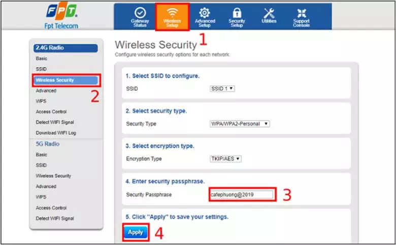 Cách đổi mật khẩu wifi bằng điện thoại với mạng FPT bằng trình duyệt: Bước 3