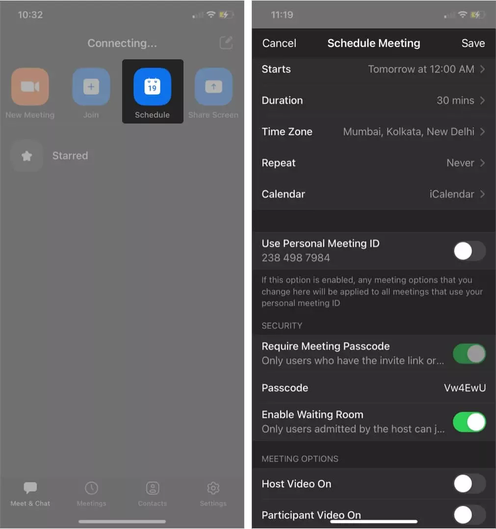 Join a meeting using meeting ID on the Zoom iOS app